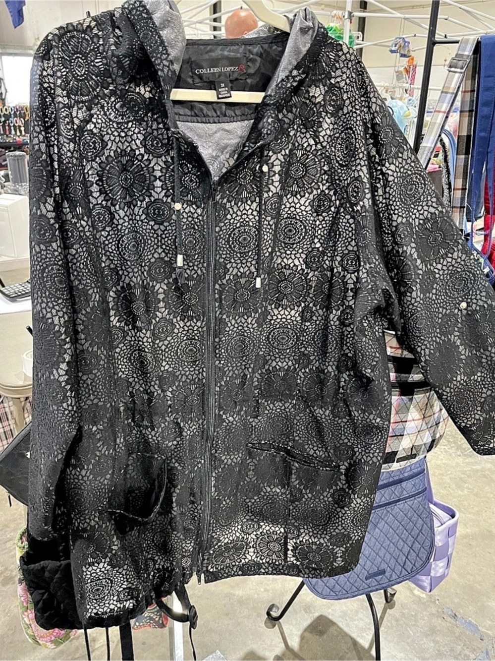 Colleen Lopez Black Floral Lace Rain Jacket Size 3X Like New